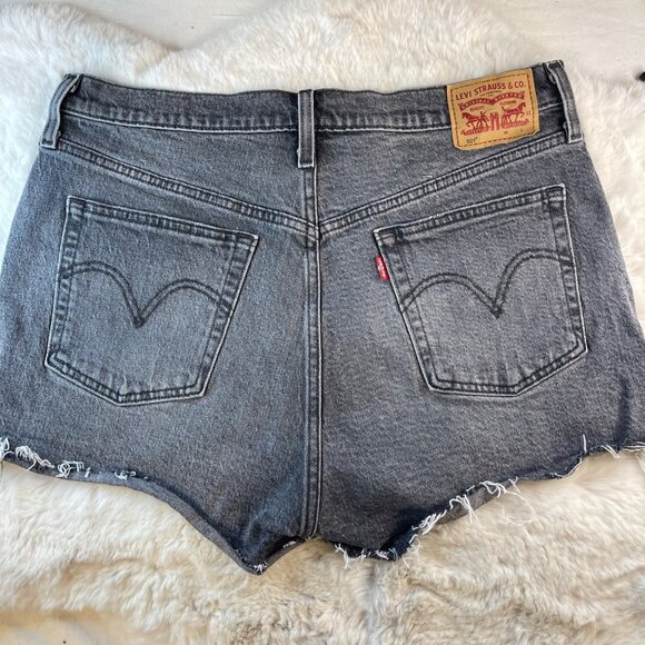 LEVI'S 501 Cutoff Cheeky Denim Jean Shorts Raw Hem Black Gray Button Fly sz 32 ( - Picture 2 of 5